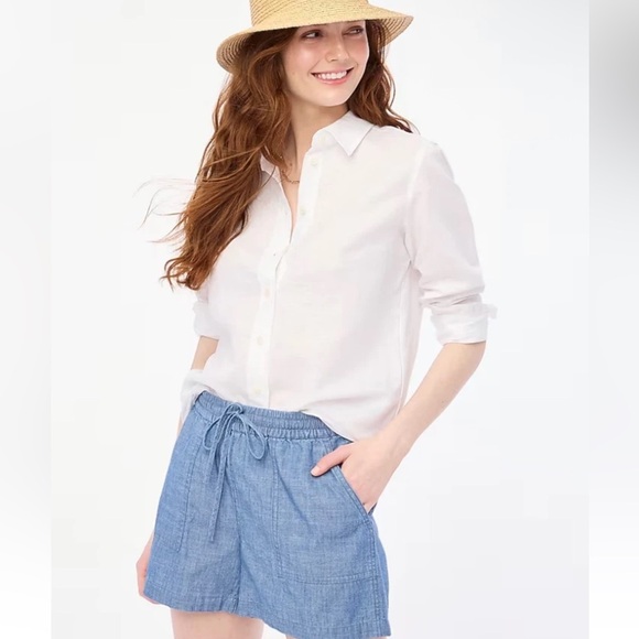 NWT J.Crew Linen Blend Button Up Shirt In White Size Small - Picture 1 of 6